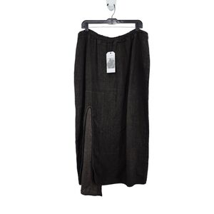 Cynthia Ashby Women's 100% Linen Front Slit Kick Skirt Coffee Lagenlook - L